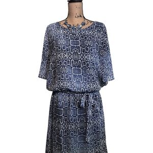 J.B.S. Blue and White Patterned Midi Dress